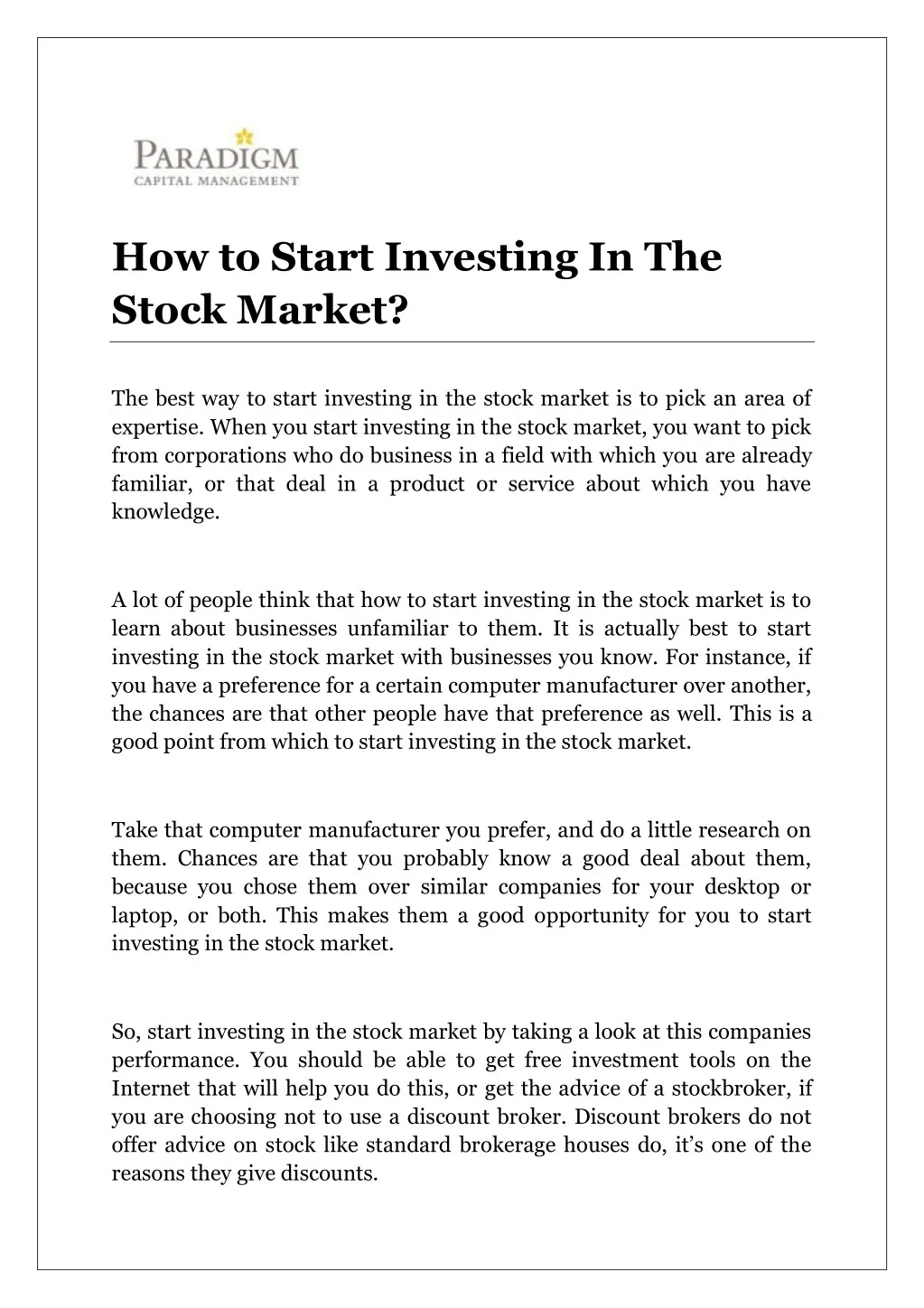 how to start investing in the stock market