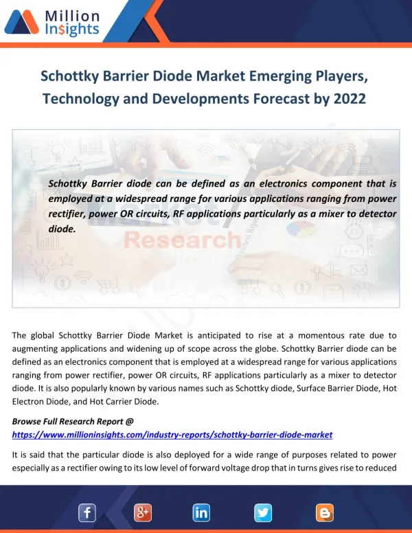 Schottky Barrier Diode Market Emerging Players, Technology and Developments Forecast by 2022