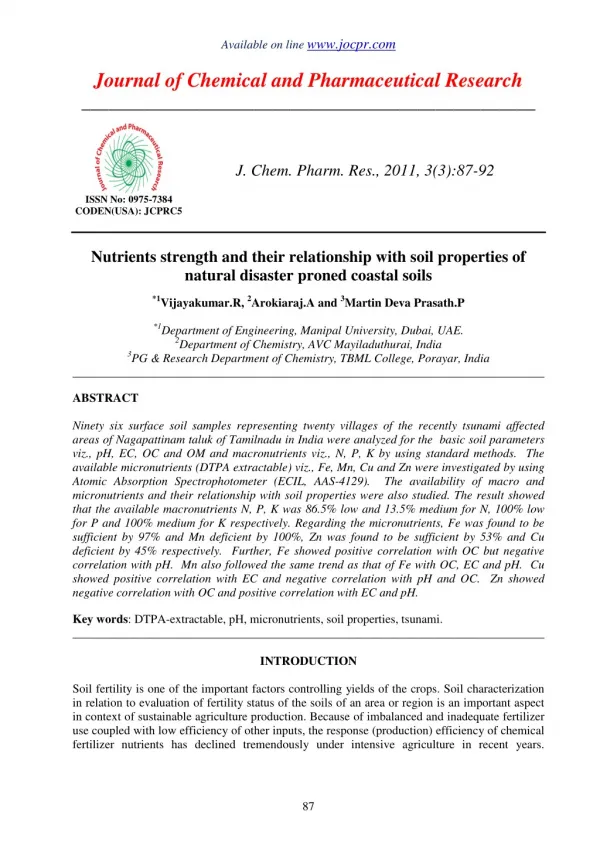 Nutrients strength and their relationship with soil properties of natural disaster proned coastal soils