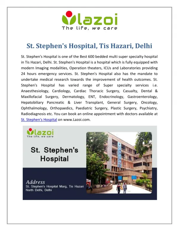 St. Stephen's Hospital - Best Multi Specialty Hospital in Tis Hazari, Delhi