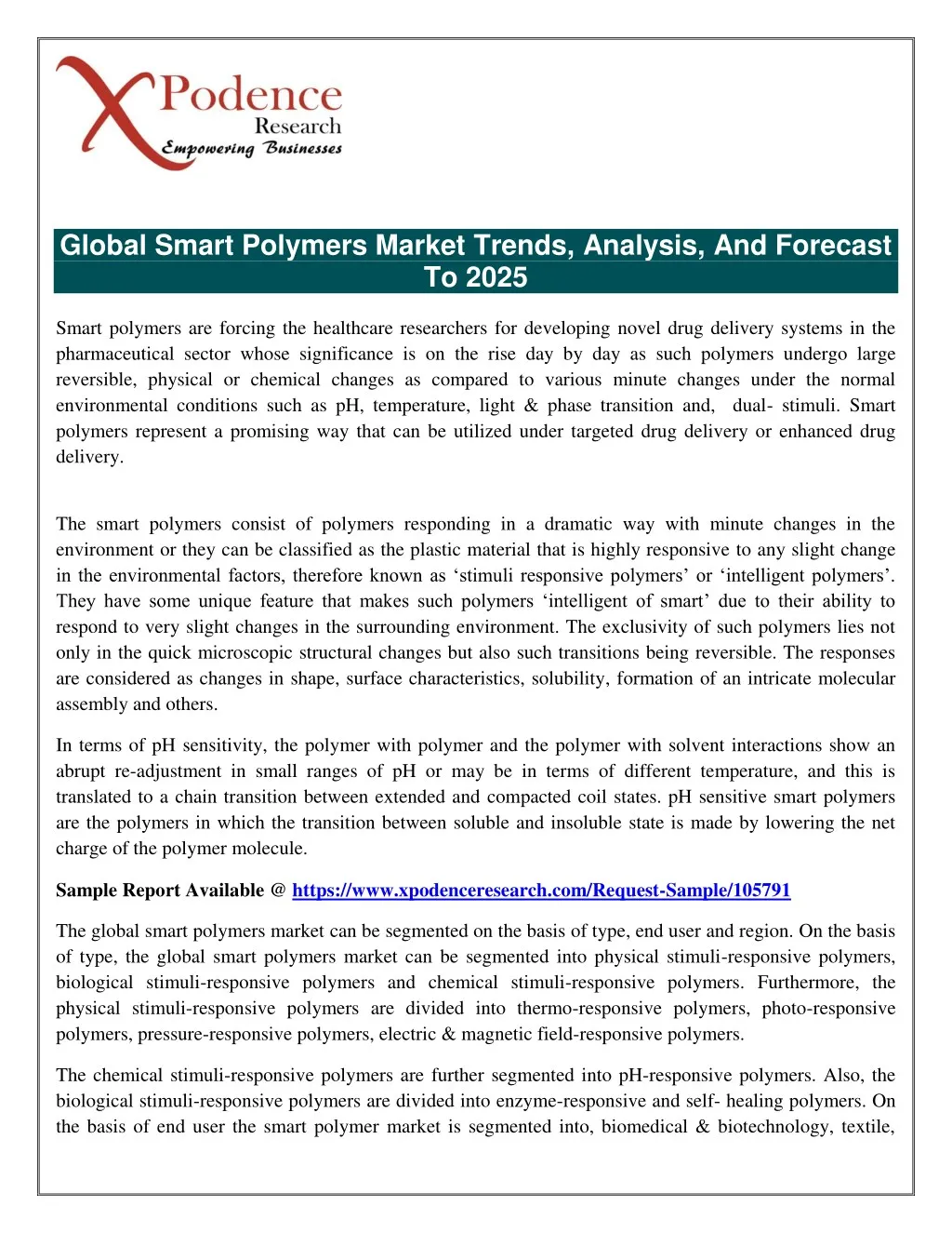 global smart polymers market trends analysis