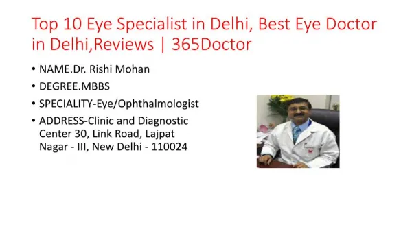 Top 10 Eye Specialist in Delhi, Best Eye Doctor in Delhi,Reviews | 365Doctor