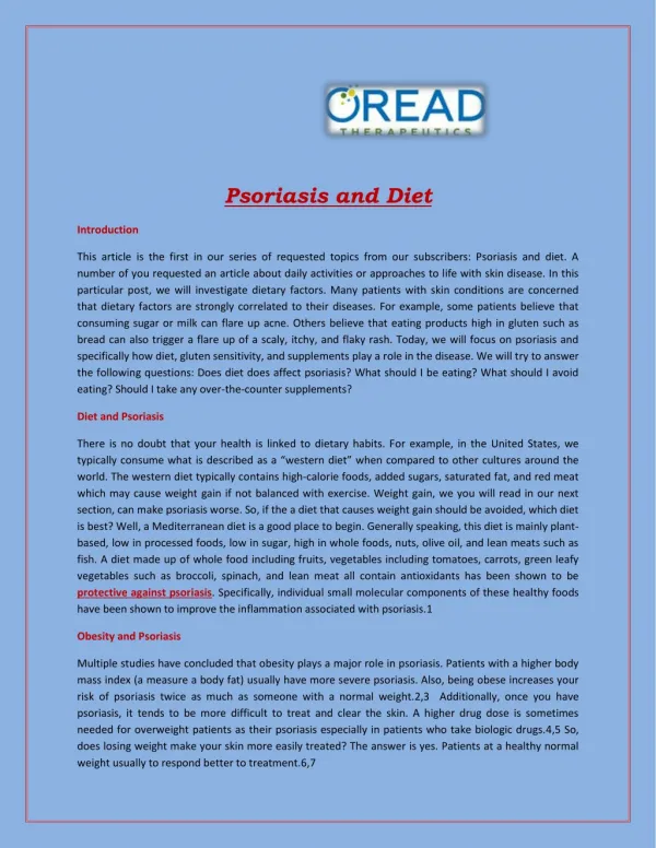 Psoriasis and Diet