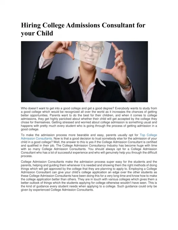 Hiring College Admissions Consultant for your Child