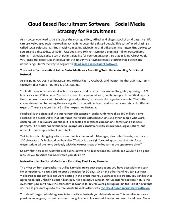 Cloud Based Recruitment Software – Social Media Strategy for Recruitment