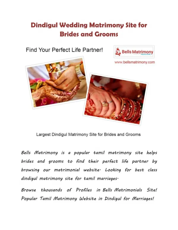 Dindigul Wedding Matrimony Site for Brides and Grooms