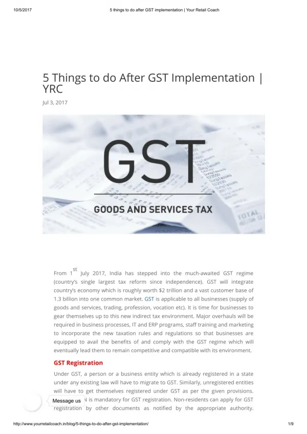 5 Things to do After GST Implementation | YRC