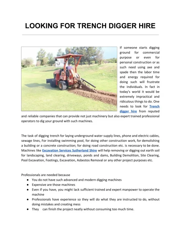 Looking for trench digger hire