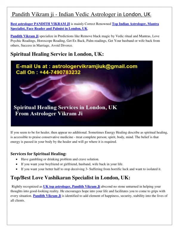 Pandith Vikram ji - Indian Vedic Astrologer in London, UK: