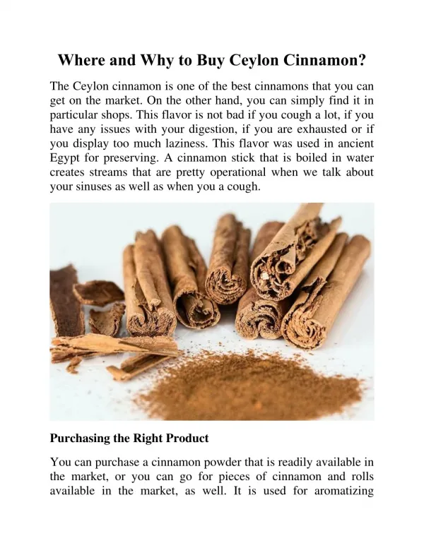 Where and Why to Buy Ceylon Cinnamon?