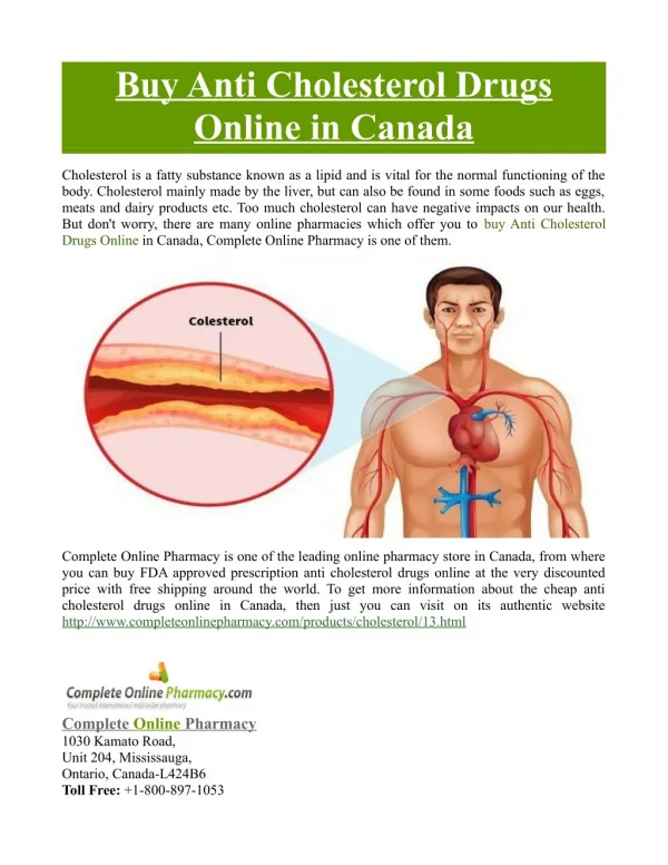 Buy Anti Cholesterol Drugs Online in Canada