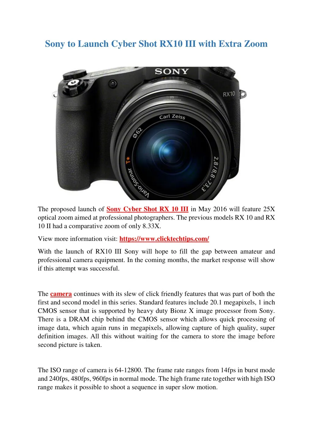 sony to launch cyber shot rx10 iii with extra zoom