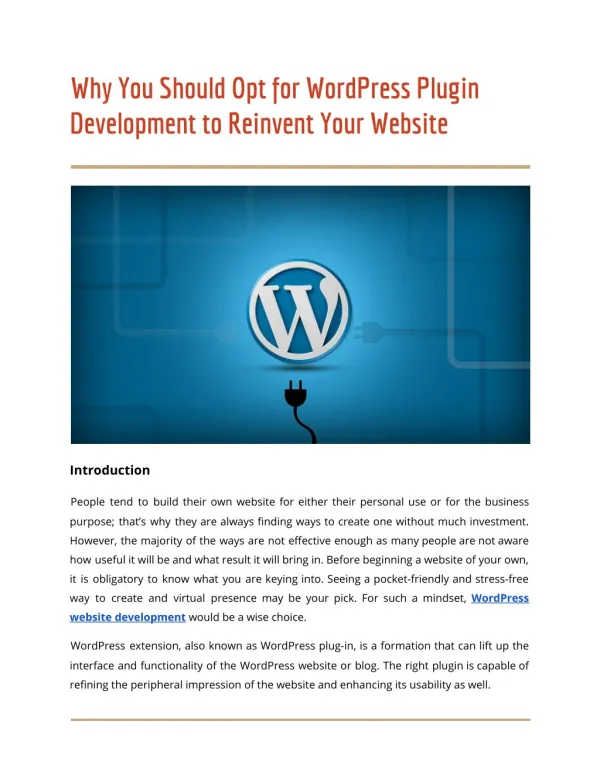 Why You Should Opt for WordPress Plugin Development to Reinvent Your Website
