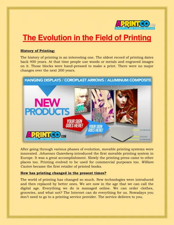 The Evolution In The Field Of Printing - Aprintco