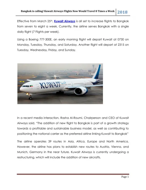 Bangkok is calling! Kuwait Airways Flights Now Would Travel 8 Times a Week