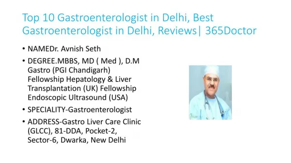 Top 10 Gastroenterologist in Delhi, Best Gastroenterologist in Delhi, Reviews| 365Doctor
