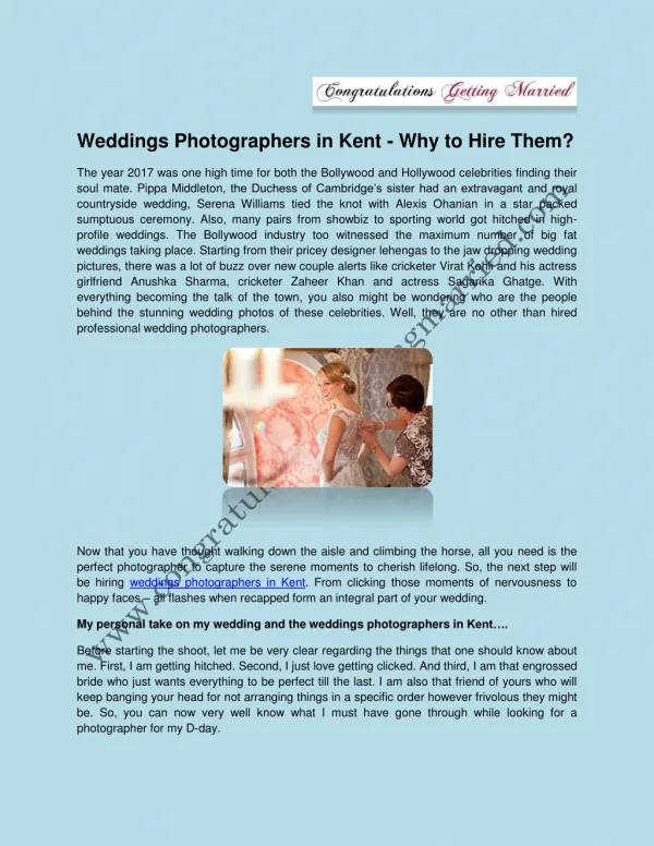 Weddings Photographers in Kent - Why to Hire Them?