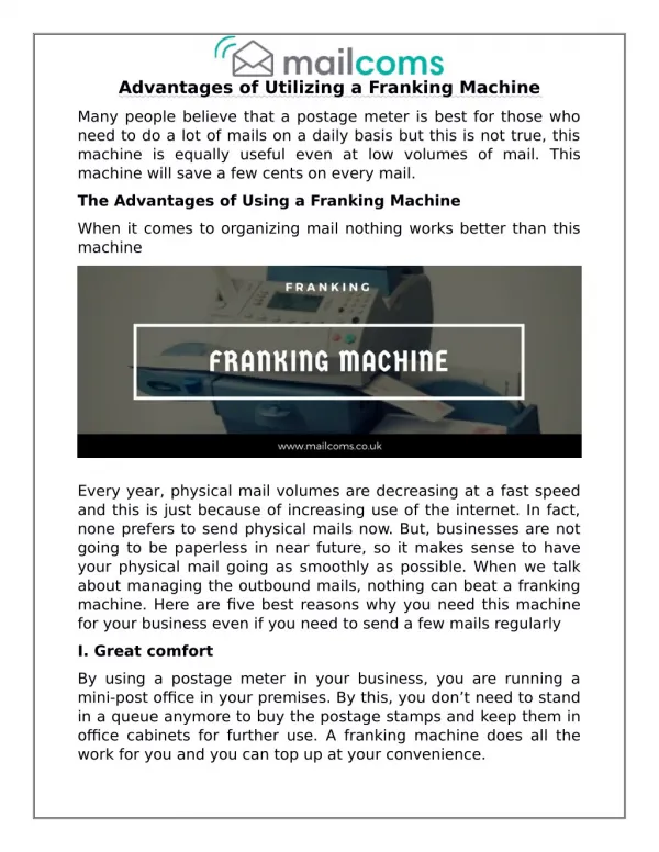 Advantages of Utilizing a Franking Machine