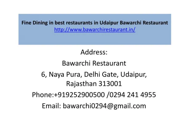 Fine Dining in best restaurants in Udaipur Bawarchi Restaurant