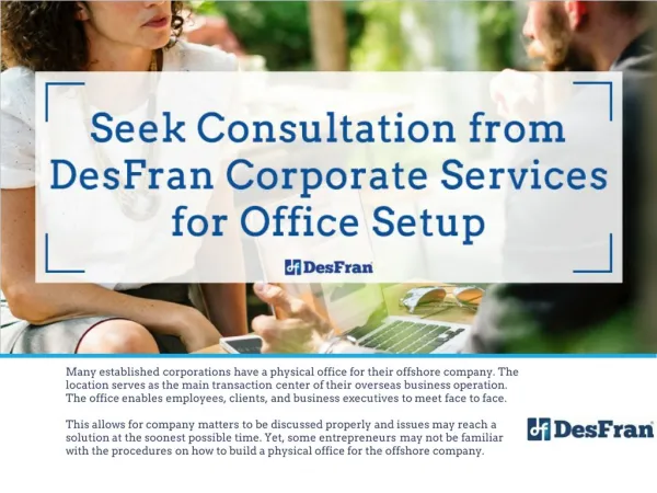 Seek Consultation from DesFran Corporate Services for Office Setup