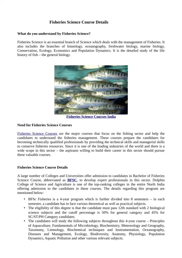 Fisheries Science