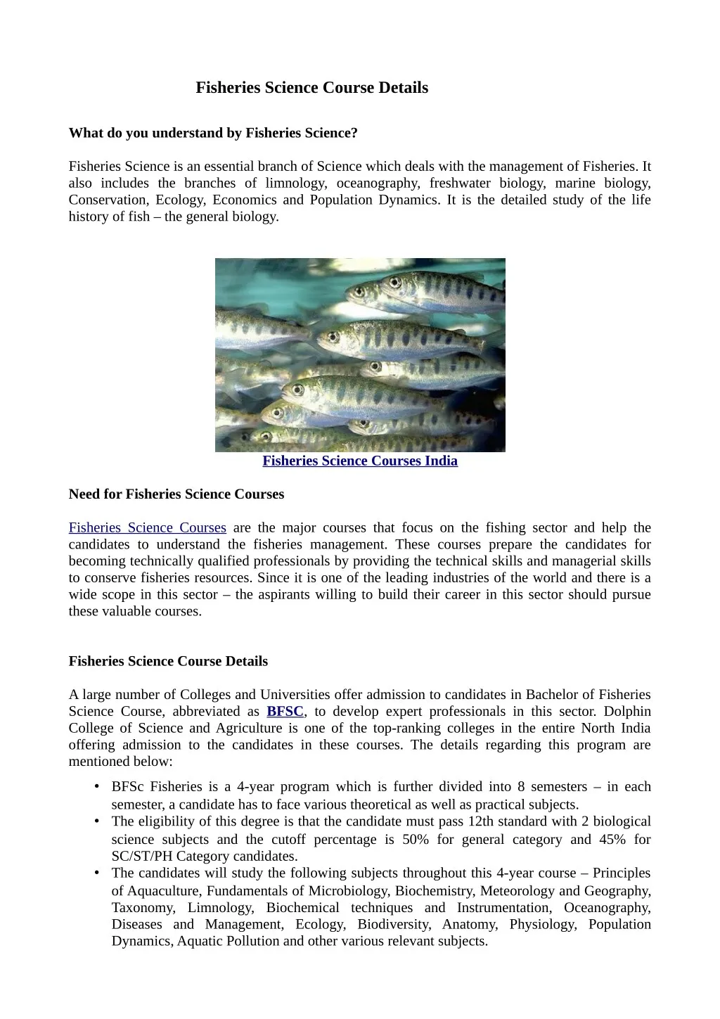 fisheries science course details