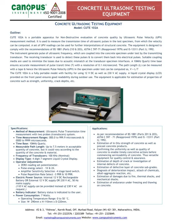 Ultrasonic Testing Equipment Suppliers - Canopus Instruments