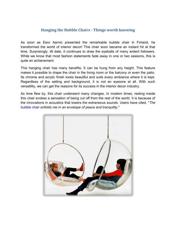 Hanging the Bubble Chairs - Things worth knowing