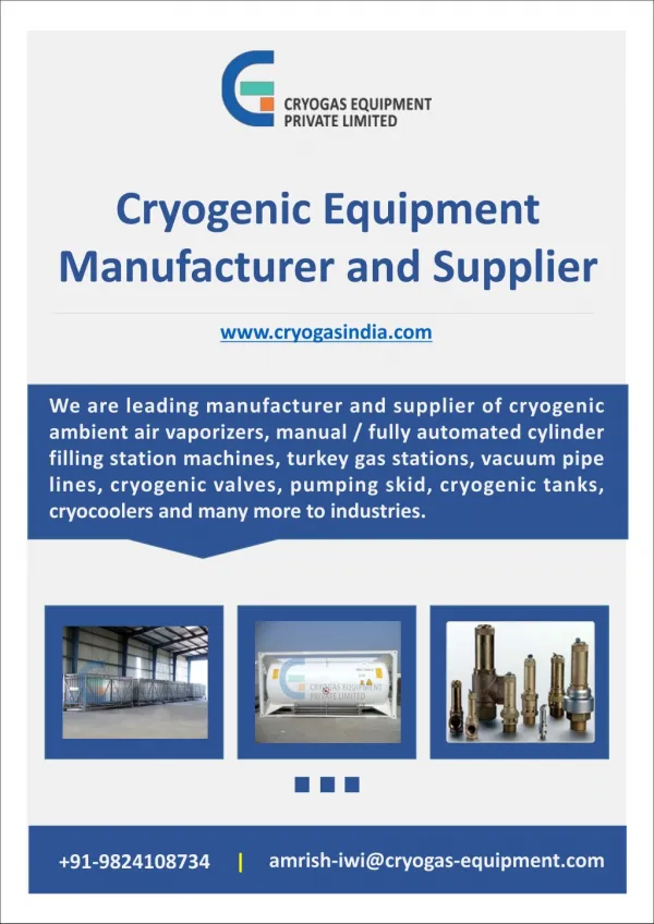 Best Cryogenic Equipment Manufacturer in India - Cryogas Equipment