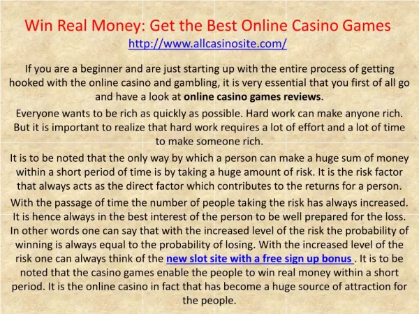 Win Real Money: Get the Best Online Casino Games