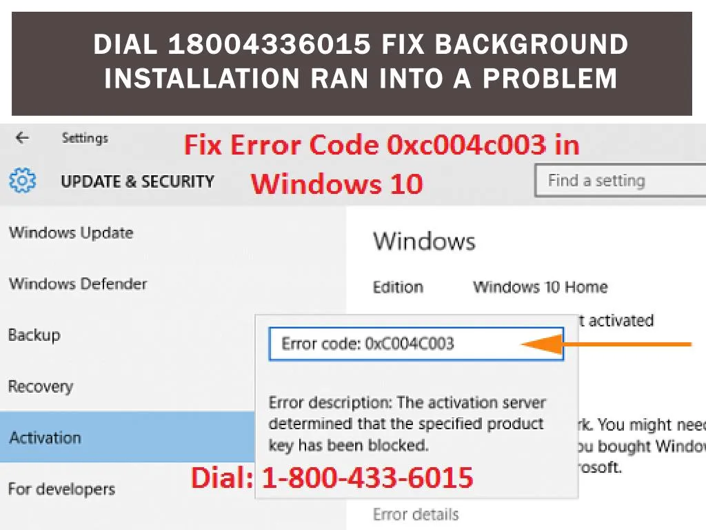 dial 18004336015 fix background installation ran into a problem