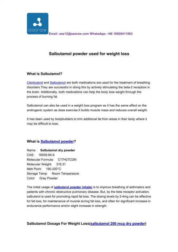 Salbutamol powder used for weight loss