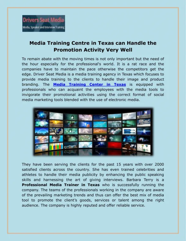 Media Training Centre in Texas can Handle the Promotion Activity Very Well