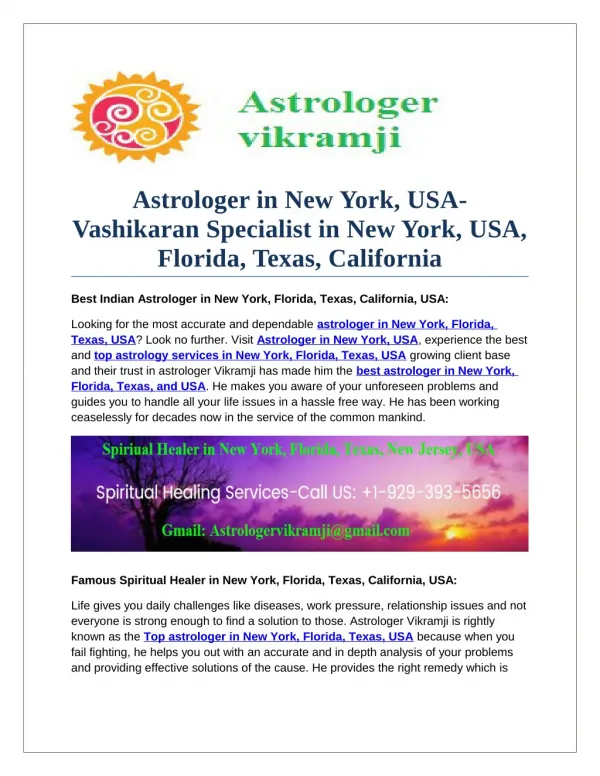 Astrologer in New York, USA-Vashikaran Specialist in New York, USA, Florida, Texas, California