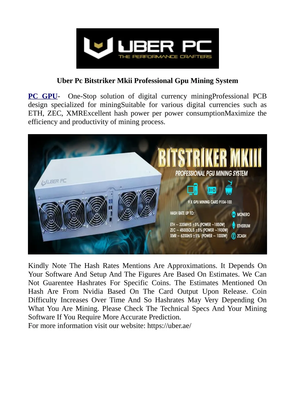 uber pc bitstriker mkii professional gpu mining