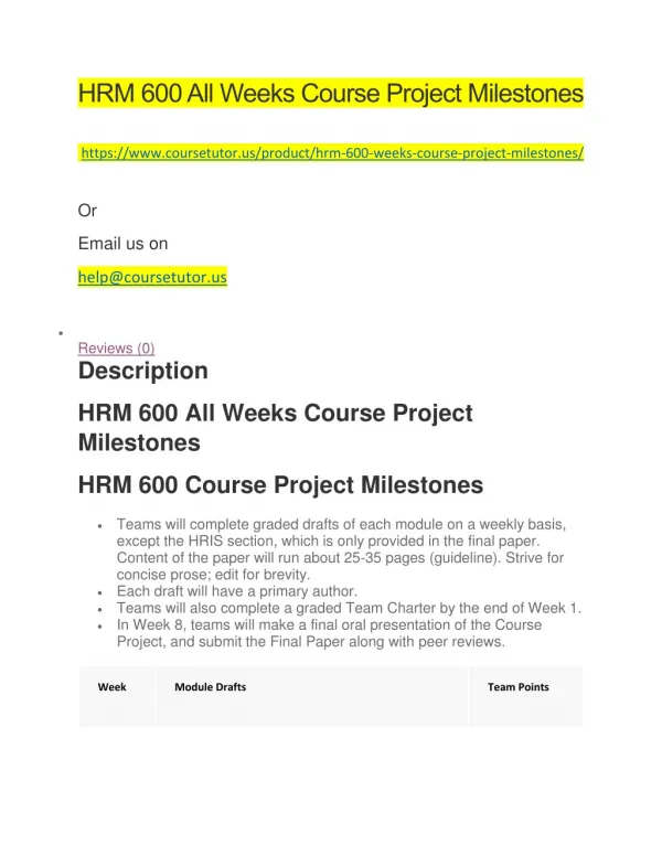 hrm 600 all weeks course project milestones