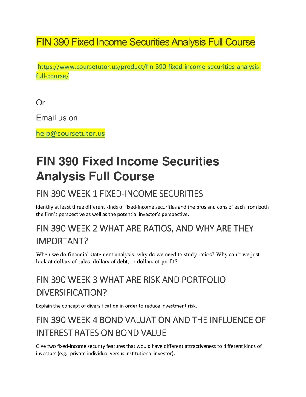 fin 390 fixed income securities analysis full