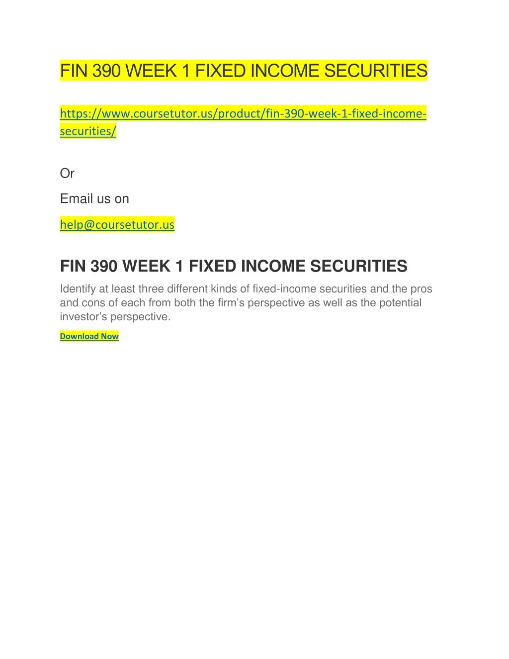 fin 390 week 1 fixed income securities