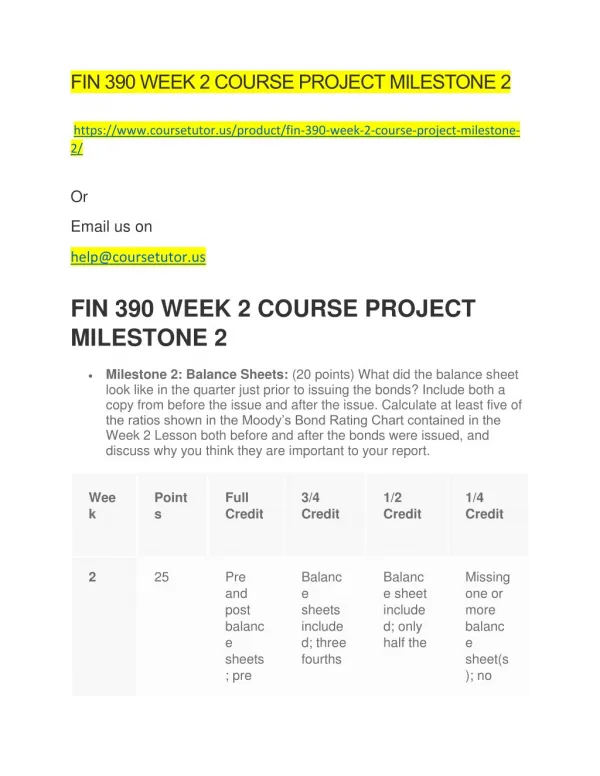 FIN 390 WEEK 2 COURSE PROJECT MILESTONE 2