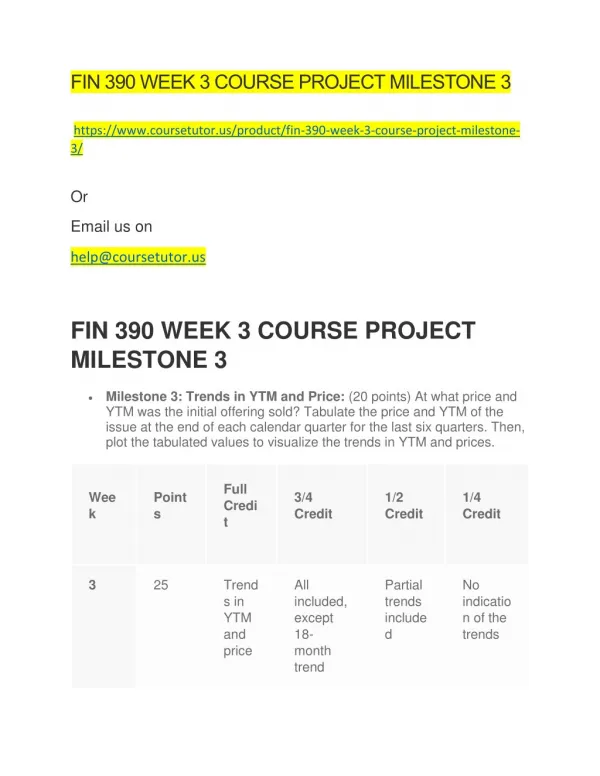 FIN 390 WEEK 3 COURSE PROJECT MILESTONE 3