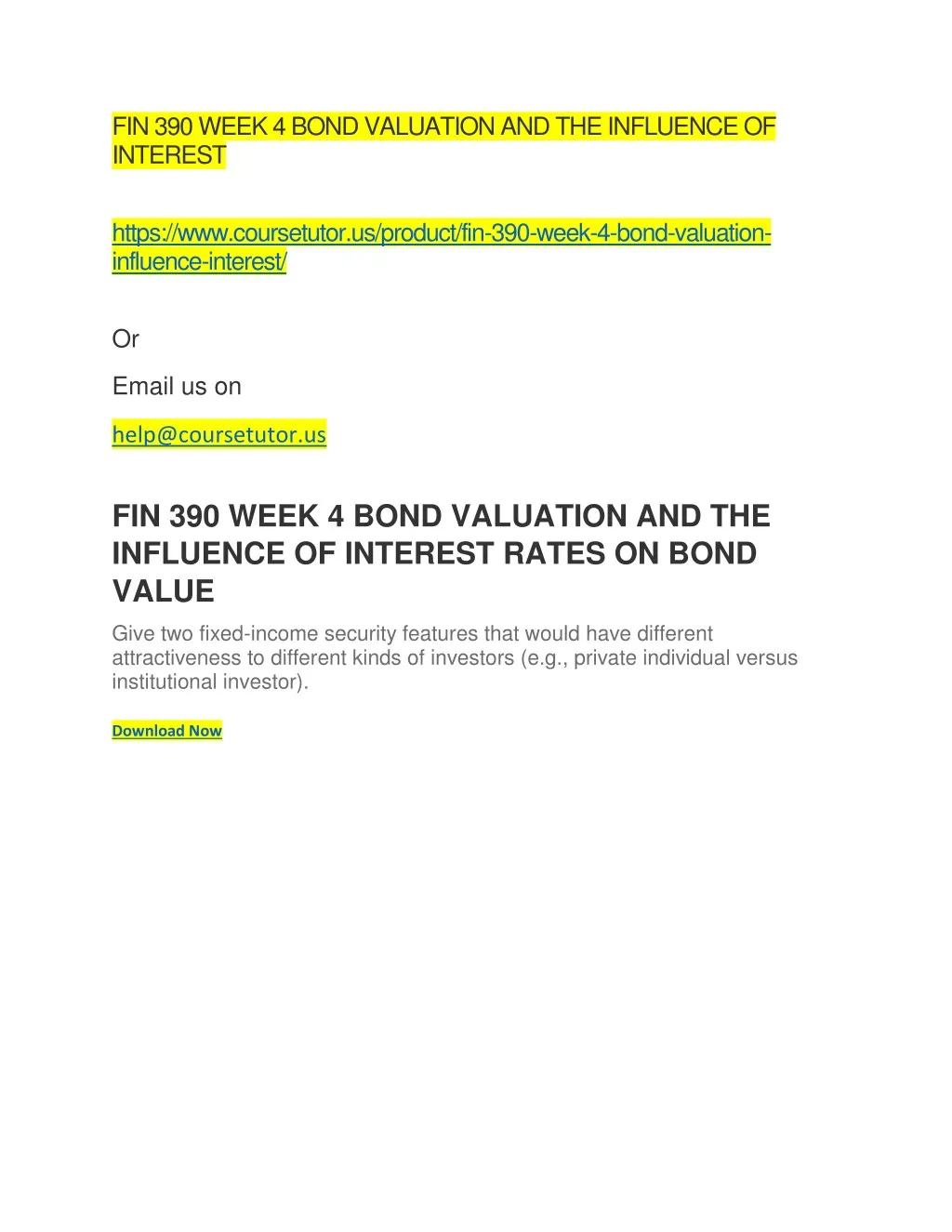 fin 390 week 4 bond valuation and the influence