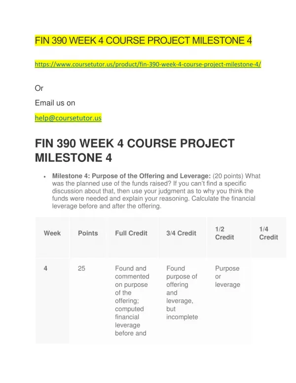 FIN 390 WEEK 4 COURSE PROJECT MILESTONE 4