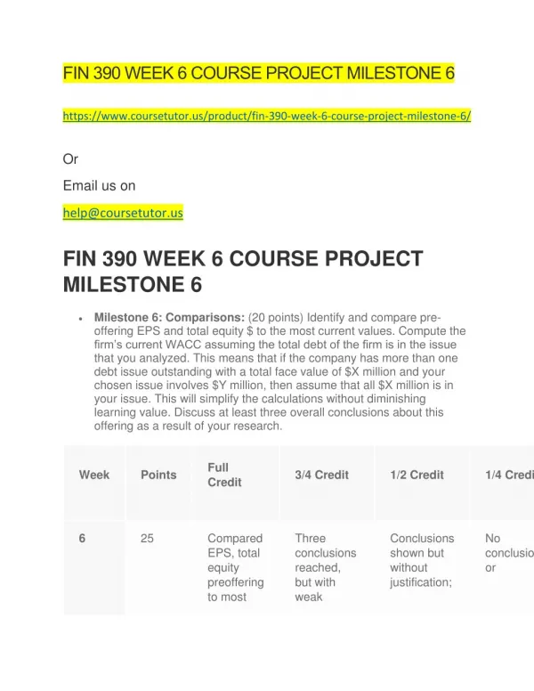 FIN 390 WEEK 6 COURSE PROJECT MILESTONE 6