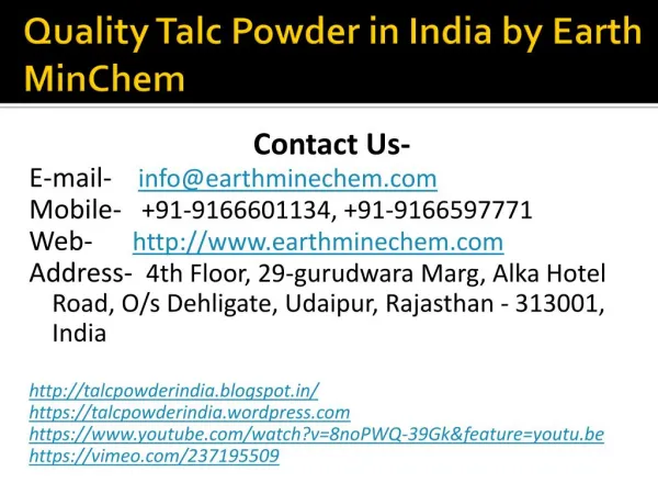 Quality Talc Powder in India by Earth MinChem