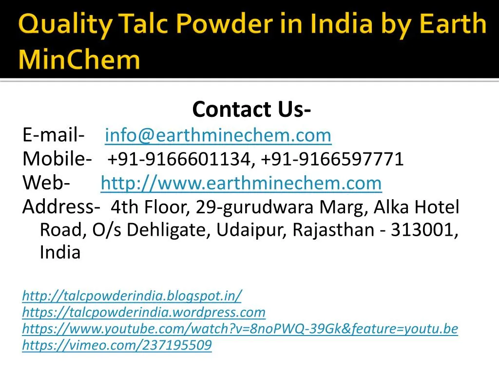 quality talc powder in india by earth minchem