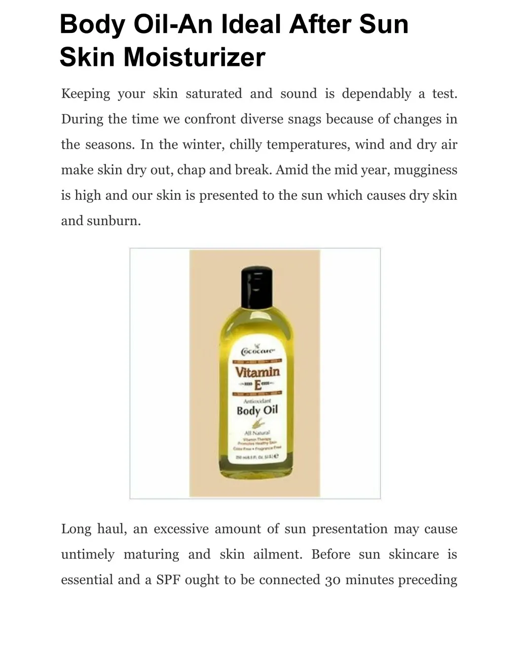 body oil an ideal after sun skin moisturizer