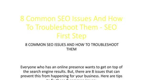 8 Common SEO Issues And How To Troubleshoot Them - SEO First Step