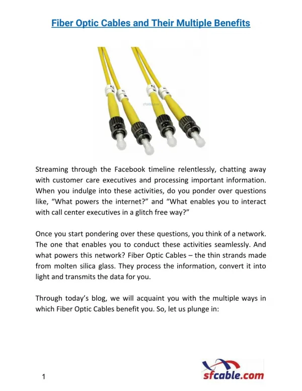 Fiber Optic Cables and Their Multiple Benefits!