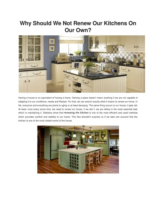 Why Should We Not Renew Our Kitchens On Our Own?