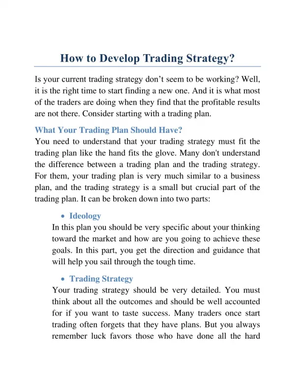 How to Develop Trading Strategy?